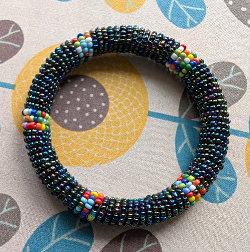 Black beaded bangle - black,