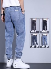 New Mens Cuffed Jogger Jeans Elasticated Waist Designer Denim Trousers All Sizes