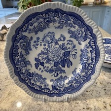 Spode Blue Room Regency Collection "British Flowers" Blue & White Plate 