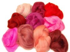 Pink Red Wool Roving 10 Merino