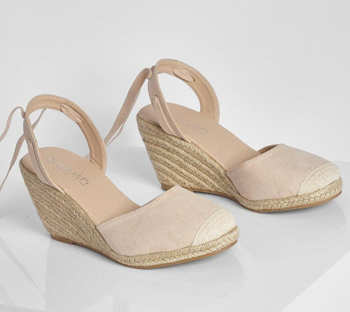 Ladies nude hessian wedges - ladies,