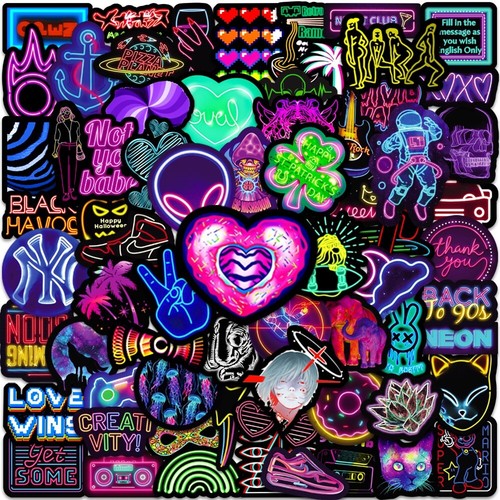 100pcs neon sign stickers - stickers, bomb