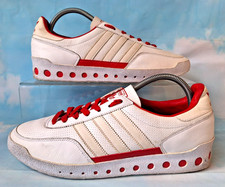 VINTAGE 2008 ADIDAS ORIGINALS PT 70S TRAINERS SIZE 9 WHITE & IVORY LEATHER , RED