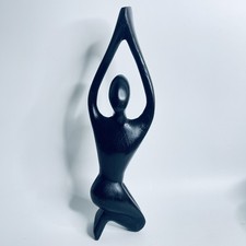 Vintage Hand-Carved Wooden Female Figure Black Abstract Sculpture – 30 × 9 × 5cm