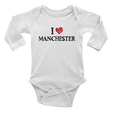 I Love Manchester Baby Grow Vest Bodysuit Mancunian Boys Girls Gift L/S