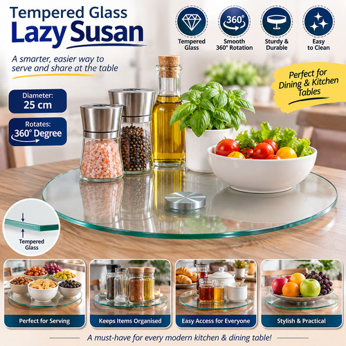 25cm tempered glass lazy susan - glass,