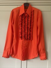 Chenaski Men's Shirt Ruche Frilled Orange 1970s Style Retro Unworn