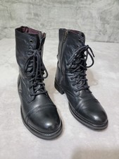 Steve Madden Combat Boots Women 10M Troopa 2.0 Black Leather Moto Biker Zip/Lace