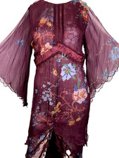 Bust 39 L NWT Yantha Nataya Georgette Floral Angel Sleeve Dress Tier Art Nouveau