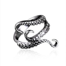 Titanium Octopus Tentacle Ring Adjustable Gothic Serpent Marine Gift UK
