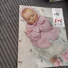 Emu Knitting Pattern No 954 Baby matinee coat etc 3 Ply 20 - 21” chest Vintage