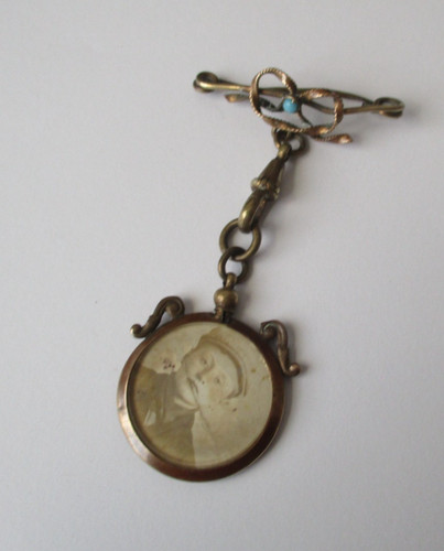 Victorian photo brooch fob set