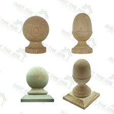 Wooden Treated Post Finial - Acorn Ball 50 75 100mm Brown & Green Post Cap DIY