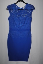 Jessica Wright Ladies Cobalt Blue Lace Detail Knee Length Dress Uk Size 12