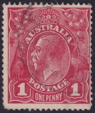 AUST KGV 1d RED SINGLE Wk. FLAW - CROWN DOT. USED. (L593)