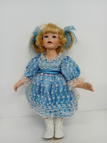 Porcelain doll blue lace - in,