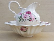 Vintage Retro China Ceramic China Water Jug Washing Bowl Floral Ancient Repair 