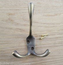 Solid brass old Victorian Style Double triple Coat Hook hanging hook peg