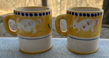 TWO Vietri Solimene Italian Rabbit Mugs Made & Hand Painted In Italy RARE HTF