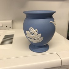 Vintage Wedgewood Jasperware Blue White Small Vase Great Condition 