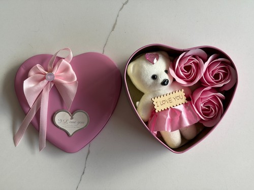 Pink heart gift box - box, bear