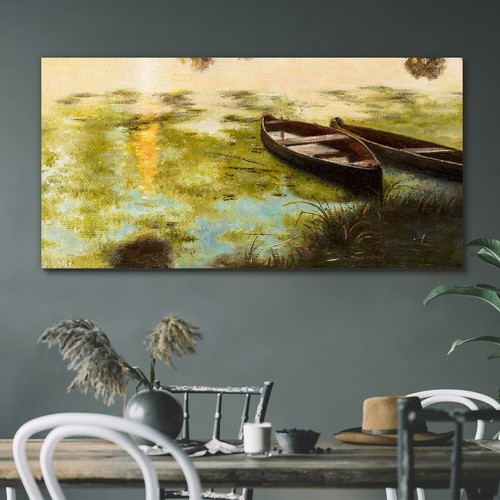 Painting boat water - painting, canvas