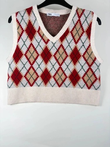 Zara argyle knit sweater vest - sweater,
