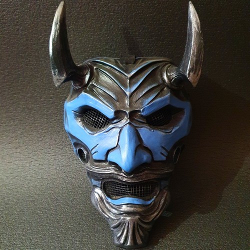 Japanese oni mask blue samurai - blue,