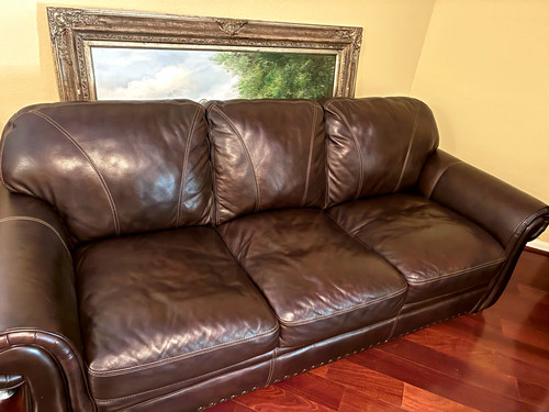 Brown leather reclining sofa - reclining,