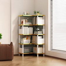 5 Tier Corner L-shaped Bookcase Double-Sided Storage Rack Bookshelf w/ Non-Woven