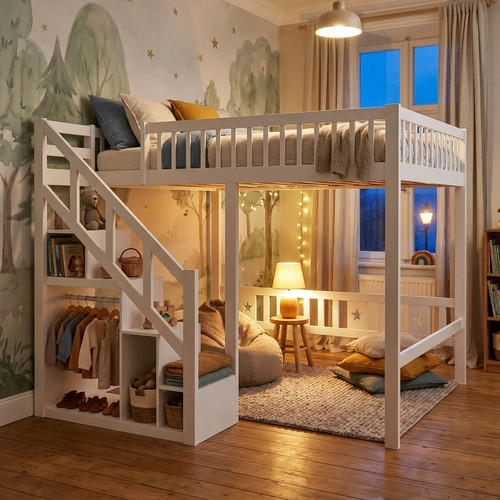 Solid wood loft bed single - solid,