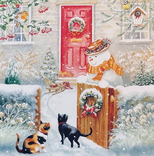 Cute cats snowman garden - cute, &