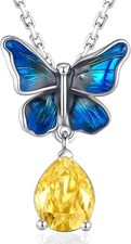 925Sterling Silver Butterfly Necklace November Birthstone Teardrop Gemstone Gift