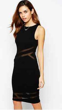 TFNC Pencil Bodycon Dress With Mesh Inserts - Black / UK 8 RRP 42