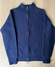 Drakes Navy Wool Zip Knit Jumper Size Medium