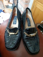  Ladies New Flat Horsebit Loafers Designer Smart Black Patent Russel & Bromley
