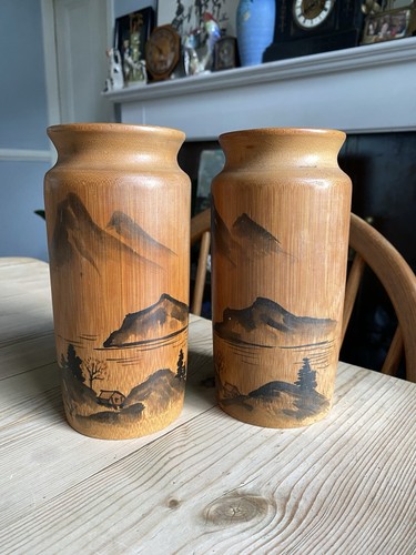 Pair bamboo vases chinese - of,
