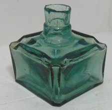 Early Darkish-Aqua Four-Pen-Rest Type Ink Bottle c1875-80