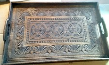 Early 20th century Scottish arts & crafts oak chip CARVED TRAY 34x53cm