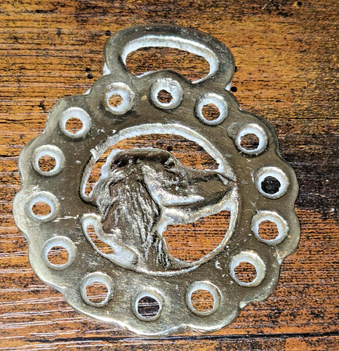 Brass horse medallion antique - horse,