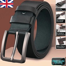Mens Genuine Leather Belt Belts Real New Buckle For Trouser Jeans Black Brown UK