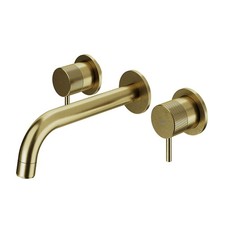 Basin Tap Mono Mixer Double Lever Gold Plated Round Wall Mounted Waste Modern