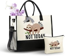 INNObeta Sloth Gifts for Women Canvas Tote Bag with Top Zipper Closure and Shou
