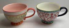 White Stuff Mugs x 2 Large Hand Painted Multicoloured Footed Ceramic