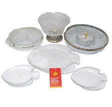 Vintage Glass Serving Dishes Fish Shaped Plates Cut Glass KM2C