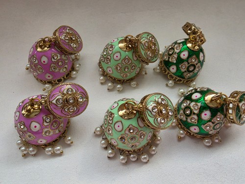 Indian jhumka earrings - earrings, green