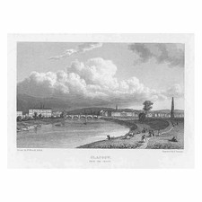 GLASGOW View of the City from the Green - Antique Print 1830