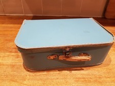 Vintage Hard Cardboard Suitcase Light Blue With Handle Luggage Czechoslovakia