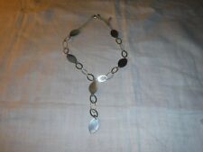 *CONTEMPORARY M & S SILVER PLATE & M.O.P. CHOKER NECKLACE WITH DROP 16/19" LONG