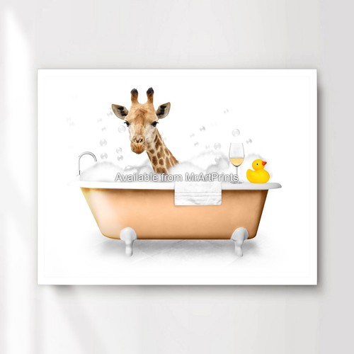 Giraffe bath bathroom art - giraffe, in